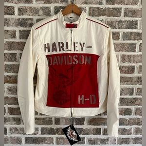 Womans Harley Davidson White/red padded shoulder jacket size Medium New